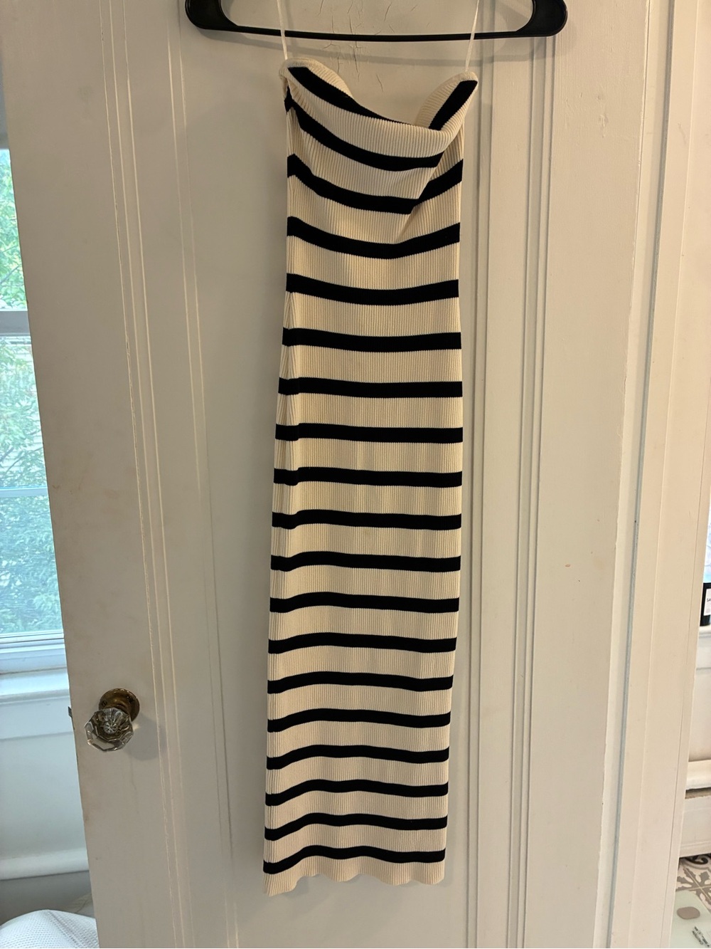 Striped black strapless dress